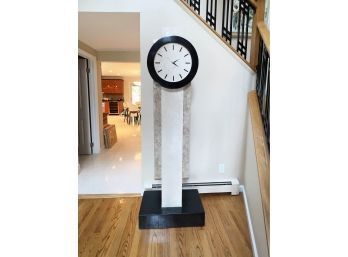 CONTEMPORARY WHITE & IVORY STONE FLOOR CLOCK - 76' TALL - BATTERY OPERATED