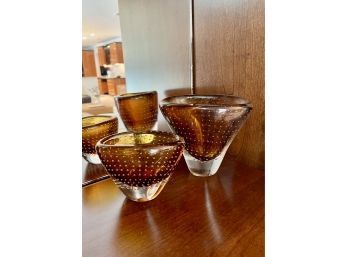 (D-6) PAIR OF ART GLASS VASES - AMBER COLOR - CONTROLLED BUBBLE - 5' & 9'