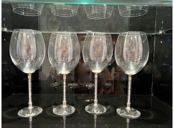 (DR) SET OF FOUR CRYSTAL STEM WINE GLASSES WITH SILVER DETAIL