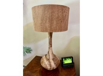 PAIR MODERN SOLID MARBLE 'CARAMEL SWIRL' TABLE LAMPS WITH SHADES - 34.5' HIGH - GORGEOUS!