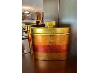 (D-8) DECORATIVE IRIDESCENT ORANGE, RED & GOLD LACQUERED BOX WITH LID - 11' WIDE BY 11' HIGH