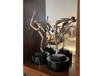 (D-5) PAIR OF CONTEMPORARY DECO DANCERS SCULPTURES ON WOOD BASES - COMPOSITE -30' & 33' TALL