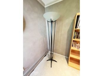 (UP-O) CONTEMPORARY FLOOR LAMP - 70' TALL - BLACK METAL BASE WITH GLASS SHADE