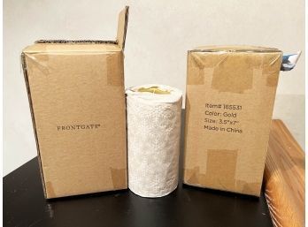 (LOT BA-60) LOT OF 2 FRONTGATE NEW IN BOX XMAS GOLD CANDLES APPROX. 3.5' X 7' BOXED