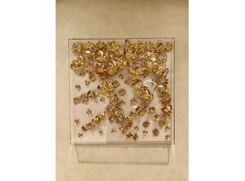 GOLD FLORAL WALL ART IN ACRYLIC FRAME - 'Z GALLERY, GOLD FLORA' MOUNTED ON LINEN - 31' BY 31'