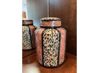 (D-14) DECORATIVE MOSAIC ENCRUSTED URN / BOX WITH LID - 12' TALL