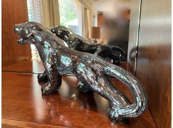 (D-11) AMAZING MOSAIC MIRROR  ENCRUSTED PANTHER - DISCO BALL - HEAVY PIECE, 20' LONG BY 10' HIGH