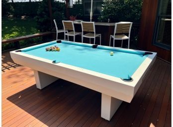 GAMEROOM CONCEPTS OUTDOOR POOL TABLE - 2000 SERIES - CONTEMPORARY WHITE TABLE WITH ACCESSORIES - ALL WEATHER