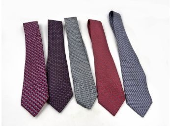 (J-17) LOT OF 5 HERMES MENS NECK TIES-SILK AND MADE IN FRANCE - MAY NEED SPOT CLEANING