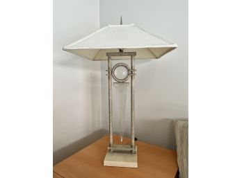 (DAY-B) PAIR VINTAGE STONE & METAL TABLETOP LAMPS WITH CENTER PRISM - 32' TALL, 7' BASE