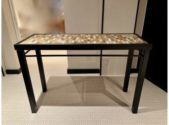(THEATER) MOSAIC GLASS TILE CONSOLE TABLE WITH IRON BASE - WE HAVE TWO LISTED IN SEPARATE AUCTIONS-48X18X32H