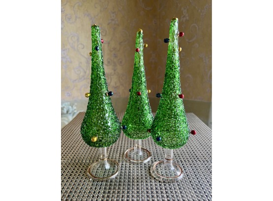 (D-7) THREE VINTAGE SPAGHETTI GLASS CHRISTMAS TREES - XMAS DECORATIONS - 11'