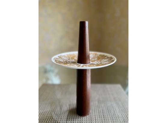 (D-24) VERY RARE! BJORN WINBLAD FOR ROSENTHAL MCM CANDLE PLATE & WALNUT CANDLE HOLDER - MID CENTURY- 13' TALL