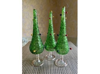 (D-7) THREE VINTAGE SPAGHETTI GLASS CHRISTMAS TREES - XMAS DECORATIONS - 11'