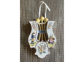 (D-29) VINTAGE QUIMPER? POTTERY 'HARP' SHAPED WALL PLAQUE  - 8' TALL