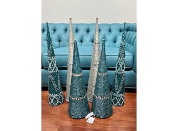 (LR-54) COLLECTION OF SIX TEAL BLUE & SILVER MODERNIST SCULPTURAL CHRISTMAS TREES - STAR OF WONDER - 25'-31'