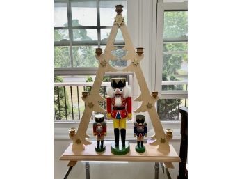 (LR-50) GERMAN WOOD TABLETOP NUTCRACKER CHRISTMAS TREE CANDLE HOLDER - EGLER GERMANY- 29' TALL BY 23' WIDE