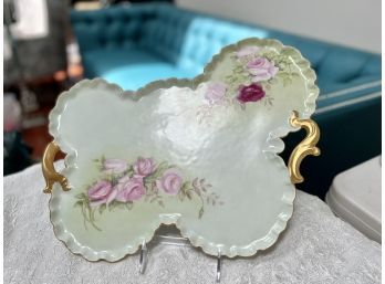 (LR-35)ANTIQUE HAVILAND, FRANCE ABSTRACT BUTTERFLY SHAPED PORCELAIN VANITY TRAY -HAND PAINTED ROSES- 16' BY 11