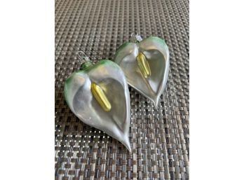 (D-35) TWO CHRISTOPHER RADKO 'CALLA LILY' GLASS CHRISTMAS ORNAMENTS - 3'