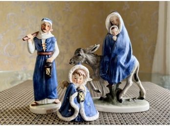 (D-19) VINTAGE GOEBEL GERMANY PORCELAIN HOLY FAMILY WITH ANGEL, THREE PIECE - PERFECT - 4'-7'