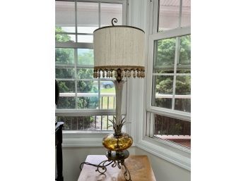 (LR-49) VINTAGE MCM TABLE LAMP WITH BLOWN GLASS BODY & TASSELED SHADE - 38' TALL