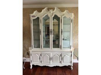 VINTAGE FRENCH PROVINCIAL WHITE WOOD CHINA CABINET - ROMANTIC SHABBY CHIC - 83' TALL BY 72' WIDE BY 18' DEEP
