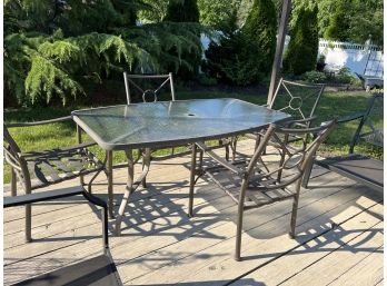 Glass Top Patio Table, Six Chairs & Assorted Cushions