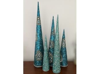 (DEN-9) COLLECTION OF SIX BLUE SEQUIN MODERNIST CHRISTMAS TREES - HOLIDAY DECOR - 10'-16'