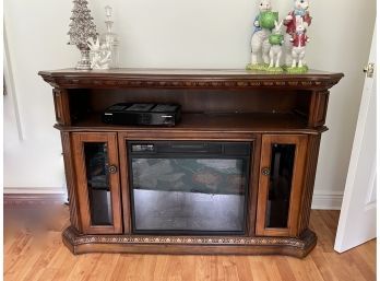 (DEN-5) CHERRY WOOD ELECTRIC FIREPLACE WITH STORAGE - 54' WIDE BY 37' HIGH BY 18' DEEP