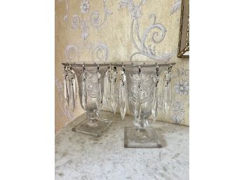(D-46) PAIR OF VINTAGE 12 DROP CRYSTAL PRISM VASES- 13' TALL - IMPORTED CUT CRYSTAL -8' TALL