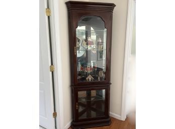 (U-1) CHERRY WOOD CORNER DISPLAY CABINET WITH GLASS SHELVES - 78' TALL BY 28' WIDE BY 20' DEEP