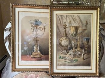 (D-32) PAIR OF FRAMED ANTIQUE ENGLISH LITHOGRAPHS - OPULENT OBJECTS PARIS STILL LIFES - 22' BY 15'