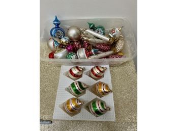 (CH-12) LOT ASSORTED VINTAGE GLASS CHRISTMAS ORNAMENTS - TEAPOTS, TEARDROPS, CANDLES