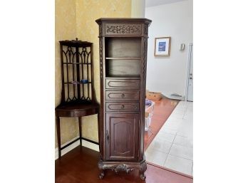 (D-47) TALL THREE DRAWER LINGERIE / DISPLAY / STORAGE CABINET -66' HIGH BY 19' WIDE BY 9' DEEP -MISSING A KNOB