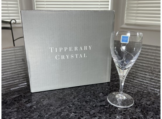 (K-32) NEW IN BOX - SET OF SIX TIPPERARY, IRISH CRYSTAL WHITE WINE GLASSES - 7.5' TALL