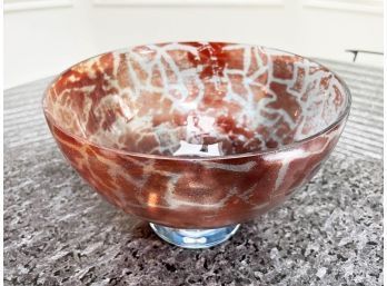(K-35) KJELL ENGMAN FOR KOSTA BODA SIGNED AMBER PATTERNED COLORED GLASS CENTERPIECE BOWL W/BOX -12' BY 7'