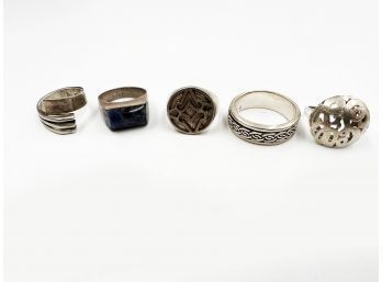 (J-14) LOT OF 5 VINTAGE MODERNIST STERLING SILVER  RINGS-TOTAL WEIGHT 25.88 DWT-SIZED 5 TO 12 1/2