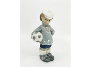 (B-16) VINTAGE LLADRO FIGURINE - LITTLE BOY WITH HIS SOCCER BALL - PERFECT,  8'