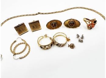 (CJ-16) ASSORTED LOT OF COSTUME JEWELRY-NECKLACE, CUFF LINKS, PIN & RING