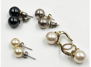 (CJ-10) LOT OF FOUR PAIR OF FAUX PEARL STUD EARRINGS-COSTUME JEWELRY
