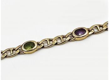 (J-32) VINTAGE 14 KT GOLD AND COLORED STOENS BRACELET-WEIGHT 8.37 DWT