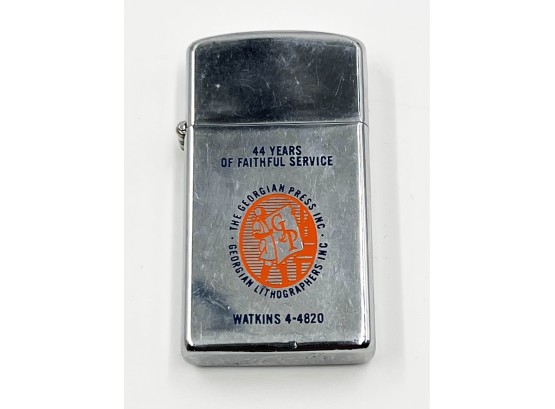 (J-6) VINTAGE 'ZIPPO' LIGHTER-CANT DATE?-44 YEARS OF FAITHFUL SERVICE THE GEORGIAN PRESS INC-WORKS