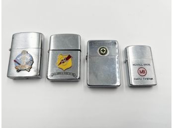 (J-29) VINTAGE LOT OF 4 LIGHTER CASES-NO INSERTS-MILITARY AND ADVERTISING