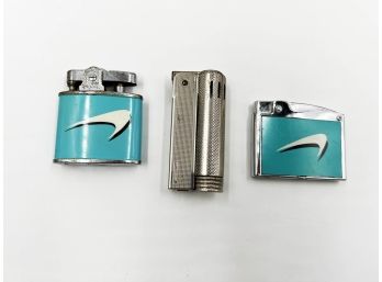 (J-60) LOT OF 3 VINTAGE FULE LIGHTERS-OMEGA & DELUXE W/NEWPORT ADV PLUS IMCO TRIPLEX 6600-ALL UNTESTED