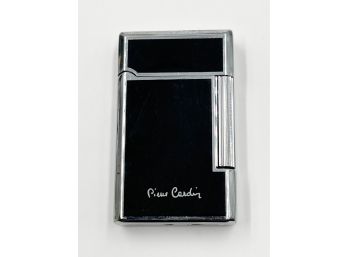 (J-32) VINTAGE PIERRE CARDIN BLACK LACQUER GAS LIGHTER-WORKS-SOME SCRATCHES ON BACK & TOP LACQUER