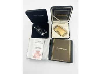 (J-63) LOT OF PREOWNED BUTANE LIGHTERS-PROMETHEUS & BLAZER-BOTH NEED GAS-BOTH IN ORIG CASES