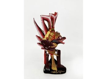 (A-50) VINTAGE WOODEN GARUDA 8 INCH SCULPTURE  HAND CARVING RED VISHNU APPROX. 8 INCHES