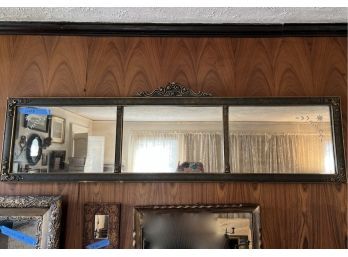 LONG ANTIQUE WOOD MIRROR ETCHED GLASS - SOME WOOD CHIPS - 58' BY 17'