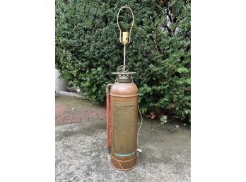 ANTIQUE 'GUARDENE' COPPER FIRE EXTINGUISHER MADE INTO LAMP