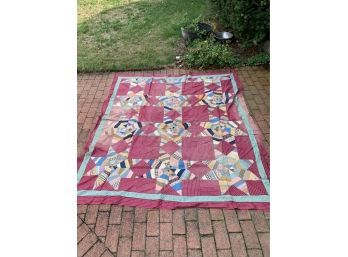 ANTIQUE HAND SEWN 'EIGHT POINT STAR' QUILT - PAPER NEWSPAPER PATERN ON REVERSE - APPROX. 55' BY 55'